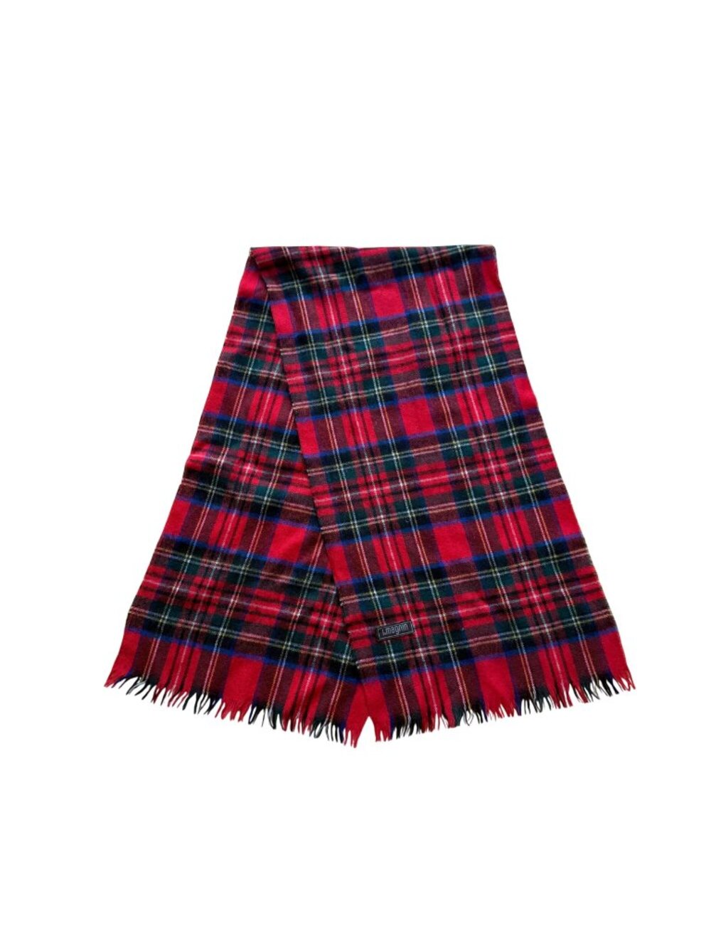 I. Magnin Women's Wrap Scarf Red Green Plaid Fringe Shawl Vintage 48" X 12"